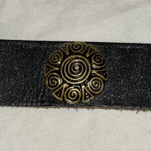 Womens Black Leather Belt W/Embellishments Med Psbly Handmade